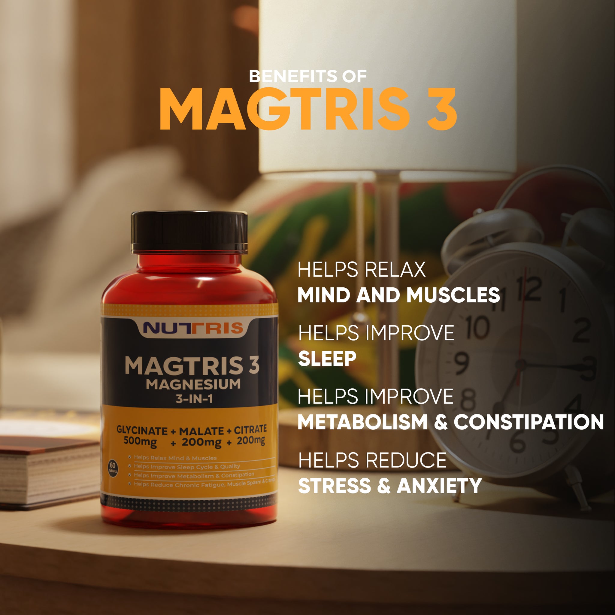 Magtris-3 (Magnesium Glycinate, Citrate & Malate Complex)